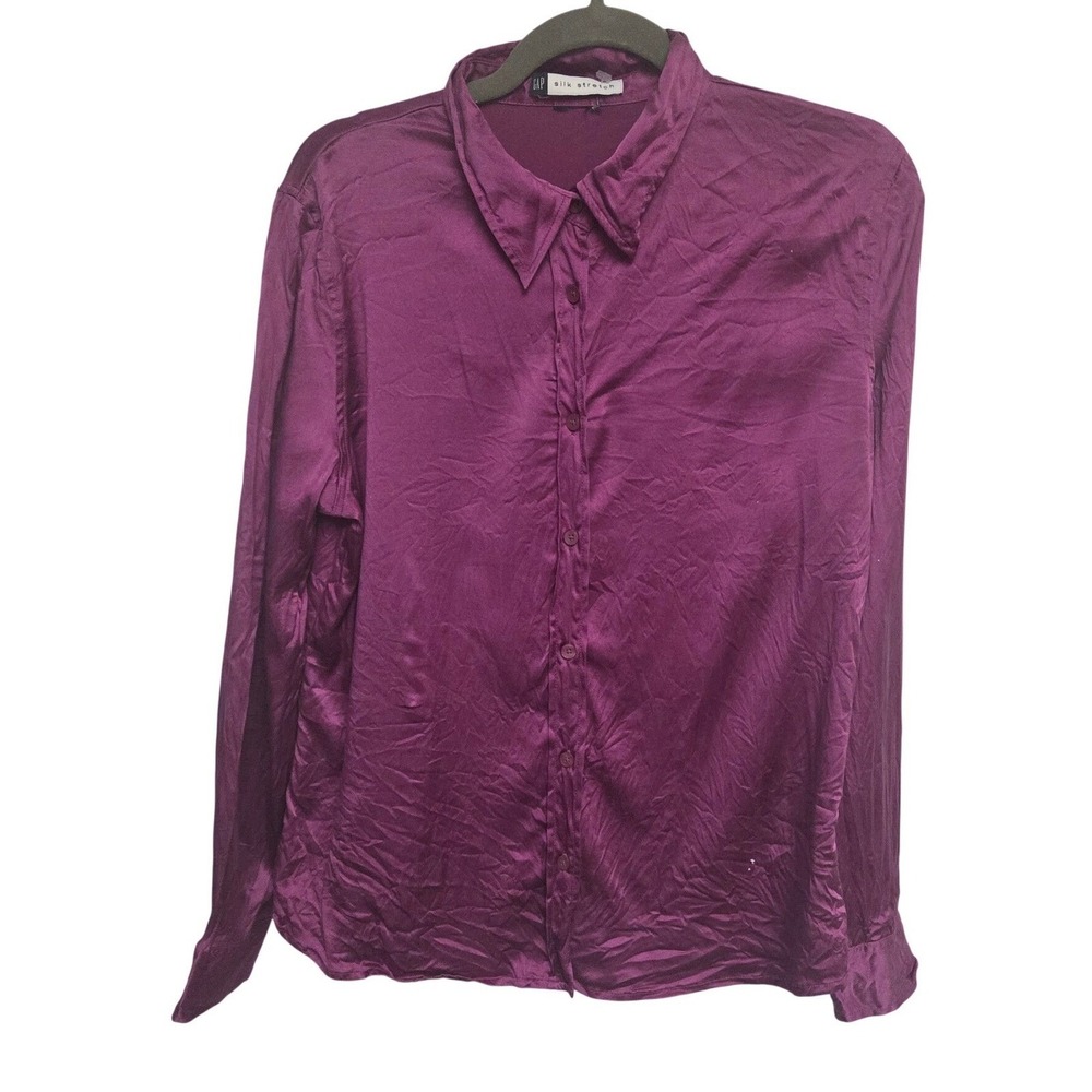 Vintage Gap Silk Stretch Plum Blouse Y2K Long Sleeve Button Up Top‎